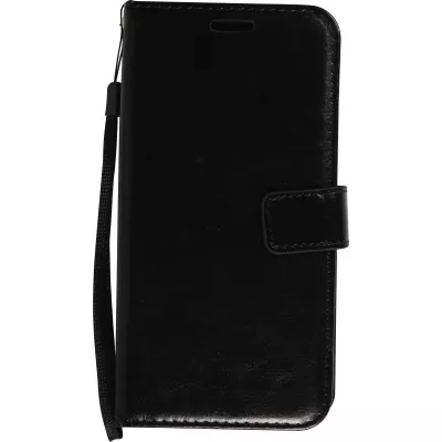 Fourre iPhone 15 - Premium Flip cuir lisse porte-cartes - Noir