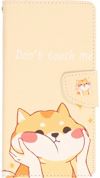 iPhone 13 Case Hülle - Premium Wallet Flip-Magnetverschluss und Kartenfach - Don't touch me Shiba Inu - Orange