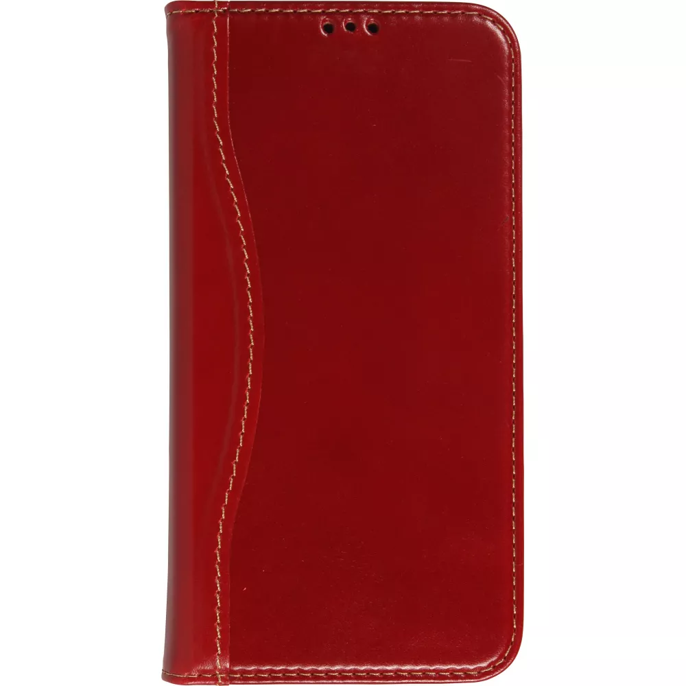 Fourre iPhone 15 Pro - Flip Fierre Shann cuir véritable - Rouge