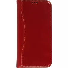Fourre iPhone 15 Pro - Flip Fierre Shann cuir véritable - Rouge