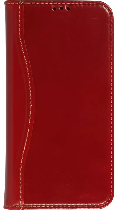 Fourre iPhone 15 Pro - Flip Fierre Shann cuir véritable - Rouge