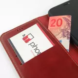 Fourre iPhone 15 Pro - Flip Fierre Shann cuir véritable - Rouge
