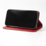 Fourre iPhone 15 Pro - Flip Fierre Shann cuir véritable - Rouge