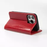 Fourre iPhone 15 Pro - Flip Fierre Shann cuir véritable - Rouge