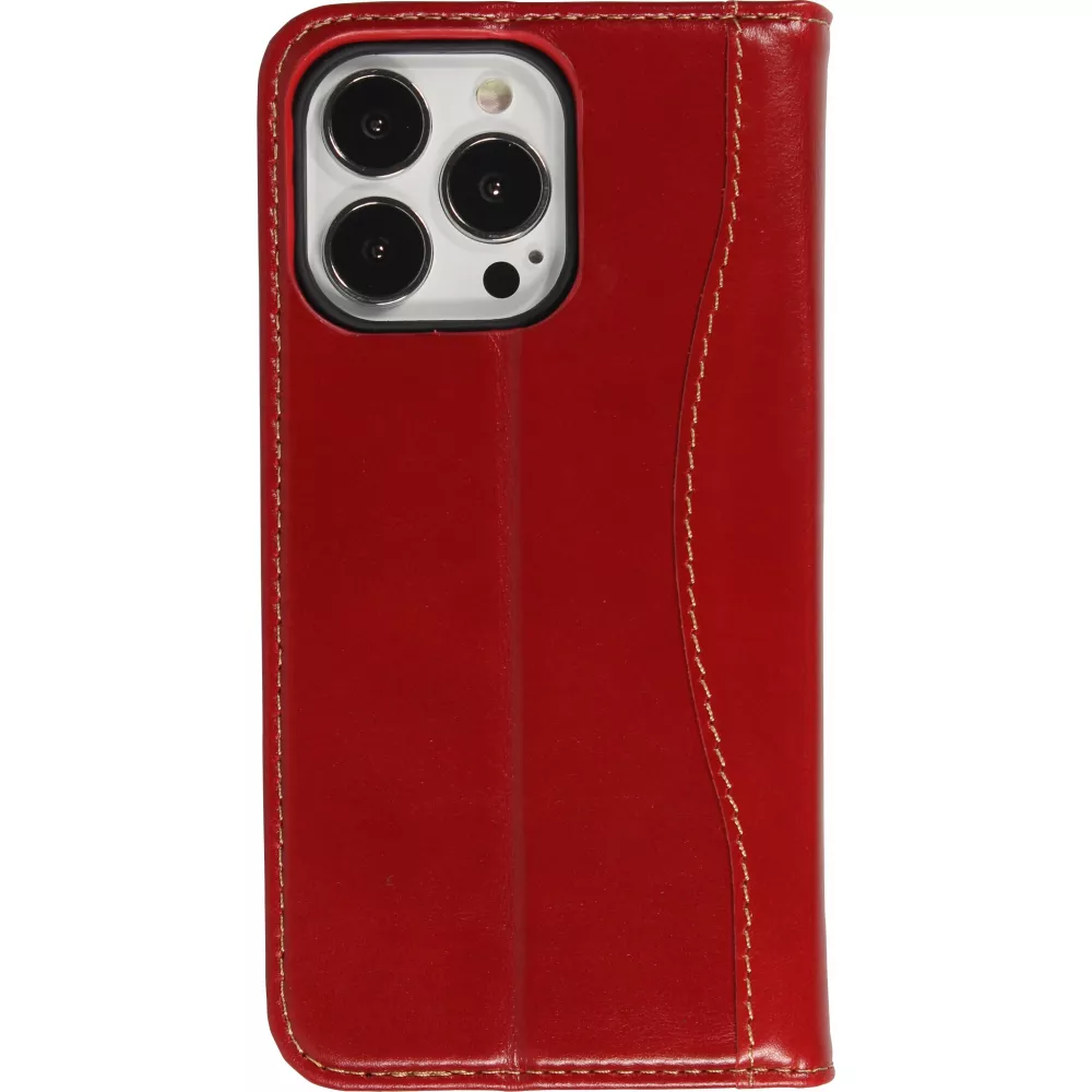 Fourre iPhone 15 Pro - Flip Fierre Shann cuir véritable - Rouge
