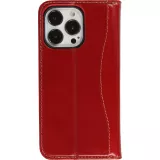 Fourre iPhone 15 Pro - Flip Fierre Shann cuir véritable - Rouge