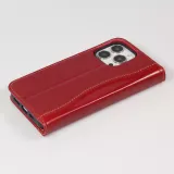 Fourre iPhone 15 Pro - Flip Fierre Shann cuir véritable - Rouge