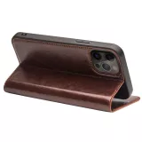 Fourre iPhone 14 Pro - Flip Qialino cuir véritable - Brun