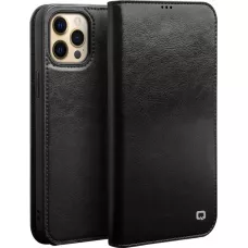 Fourre iPhone 14 Pro - Flip Qialino cuir véritable - Noir