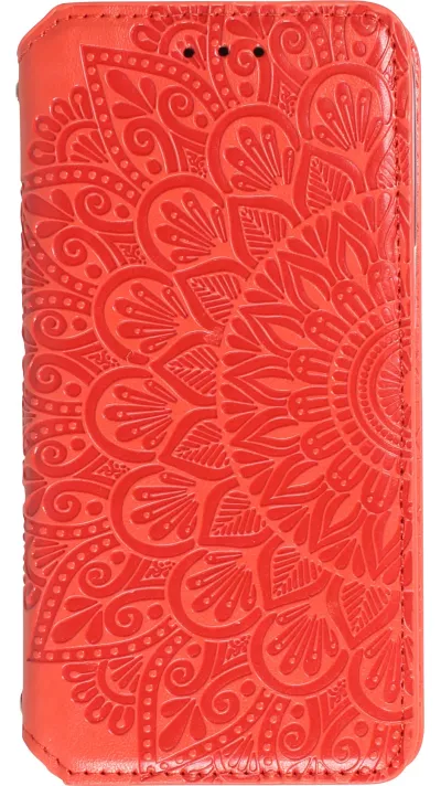 Fourre iPhone 13 Pro Max - Flip Wallet fashion mandala design artistique - Rouge