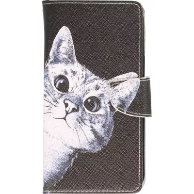 Fourre iPhone 12 / 12 Pro - Premium Wallet flip fermeture magnétique et porte-carte - Cat Looking at you - Noir