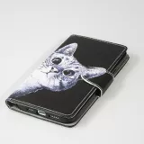 Fourre iPhone 12 / 12 Pro - Premium Wallet flip fermeture magnétique et porte-carte - Cat Looking at you - Noir