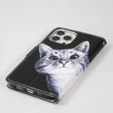 Fourre iPhone 12 / 12 Pro - Premium Wallet flip fermeture magnétique et porte-carte - Cat Looking at you - Noir