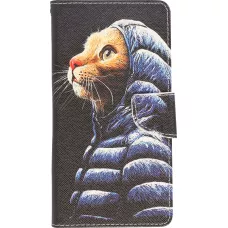Fourre iPhone 13 Pro Max - Premium Wallet flip fermeture magnétique et porte-carte - Chat en doudoune - Noir
