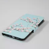 Fourre iPhone 12 / 12 Pro - Premium Wallet flip fermeture magnétique et porte-carte - Fleures Sakura - Bleu clair