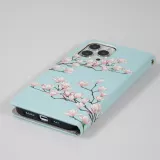 Fourre iPhone 12 / 12 Pro - Premium Wallet flip fermeture magnétique et porte-carte - Fleures Sakura - Bleu clair