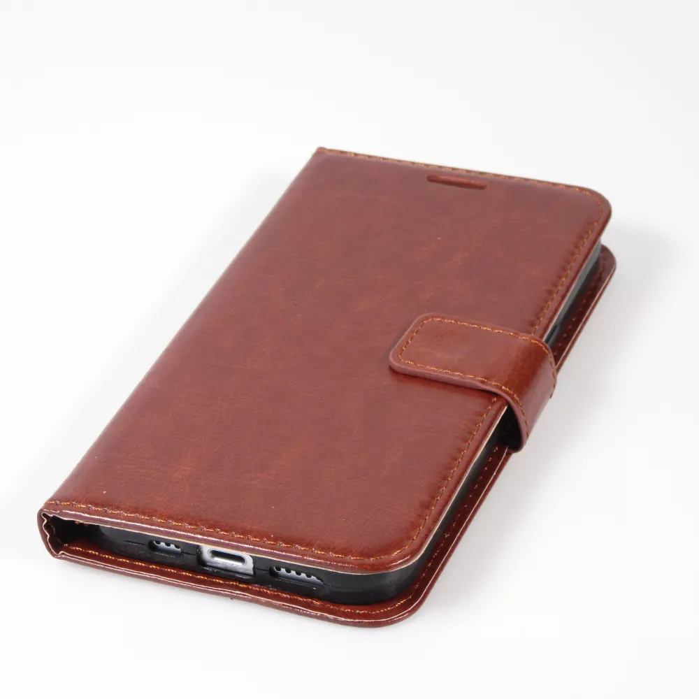 iPhone 13 mini Case Hülle - Premium Flip Leder Tasche - Braun