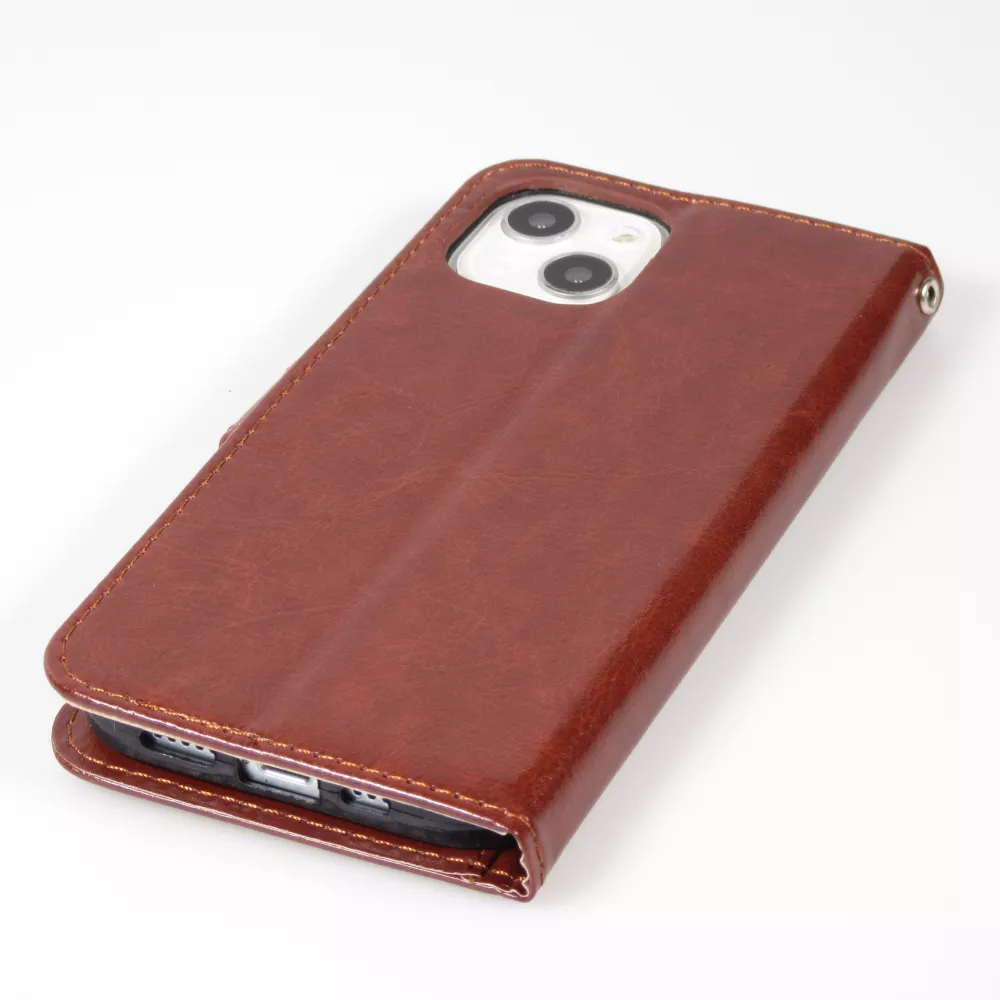 iPhone 13 mini Case Hülle - Premium Flip Leder Tasche - Braun