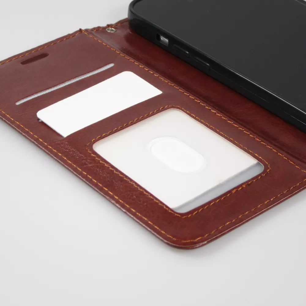 iPhone 13 mini Case Hülle - Premium Flip Leder Tasche - Braun