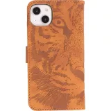 iPhone 15 Plus Case Hülle - 3D Flip Kunstleder Auge des Tigers - Braun