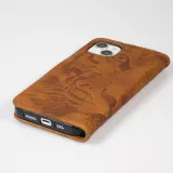 iPhone 15 Plus Case Hülle - 3D Flip Kunstleder Auge des Tigers - Braun