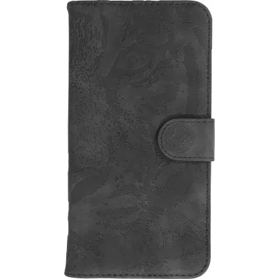 iPhone 14 Case Hülle - 3D Flip Kunstleder Auge des Tigers - Schwarz