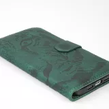 Fourre iPhone 15 Plus - Flip 3D en similicuir Oeil du tigre - Vert