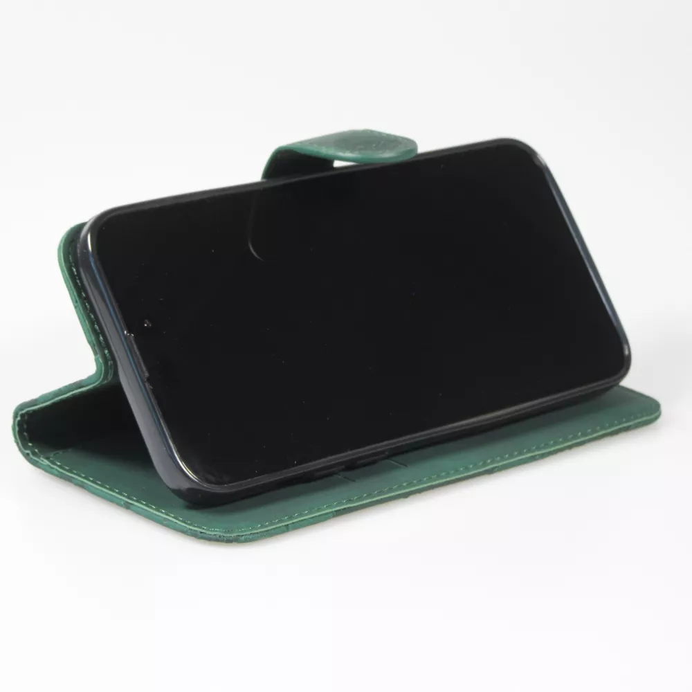 Fourre iPhone 15 Plus - Flip 3D en similicuir Oeil du tigre - Vert