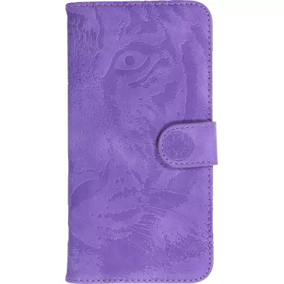 Fourre iPhone 15 - Flip 3D en similicuir Oeil du tigre - Violet