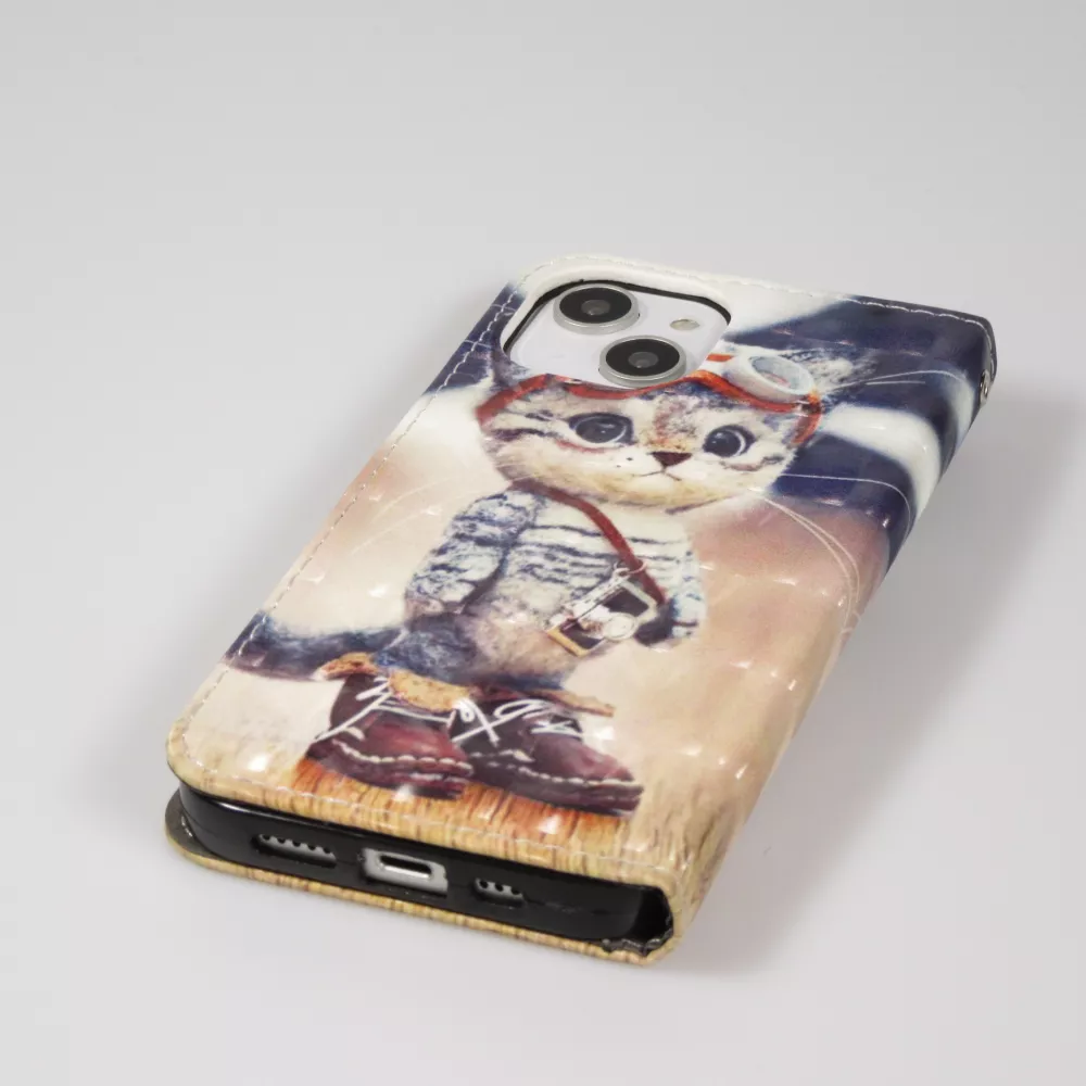 Fourre iPhone 14 - Flip - Explorer kitten - Beige
