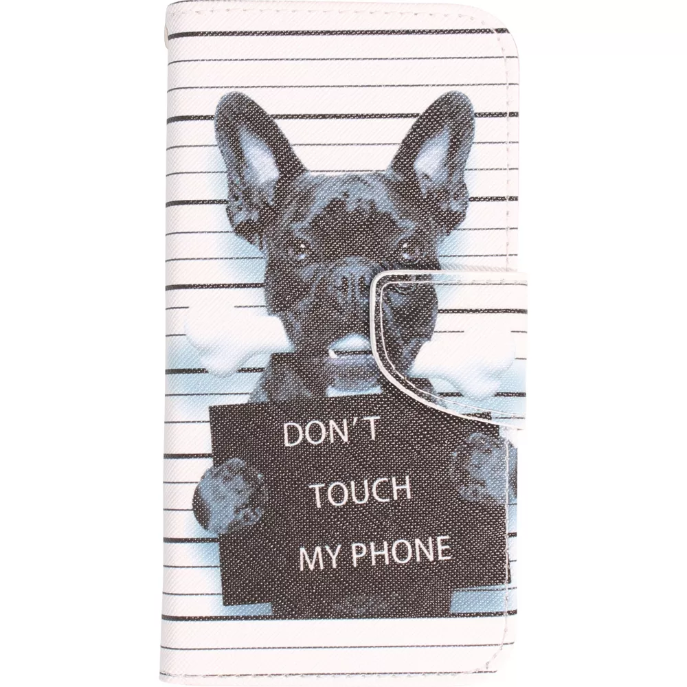 Fourre iPhone 14 - Premium Wallet flip fermeture magnétique et porte-carte - chien arrêté - Blanc