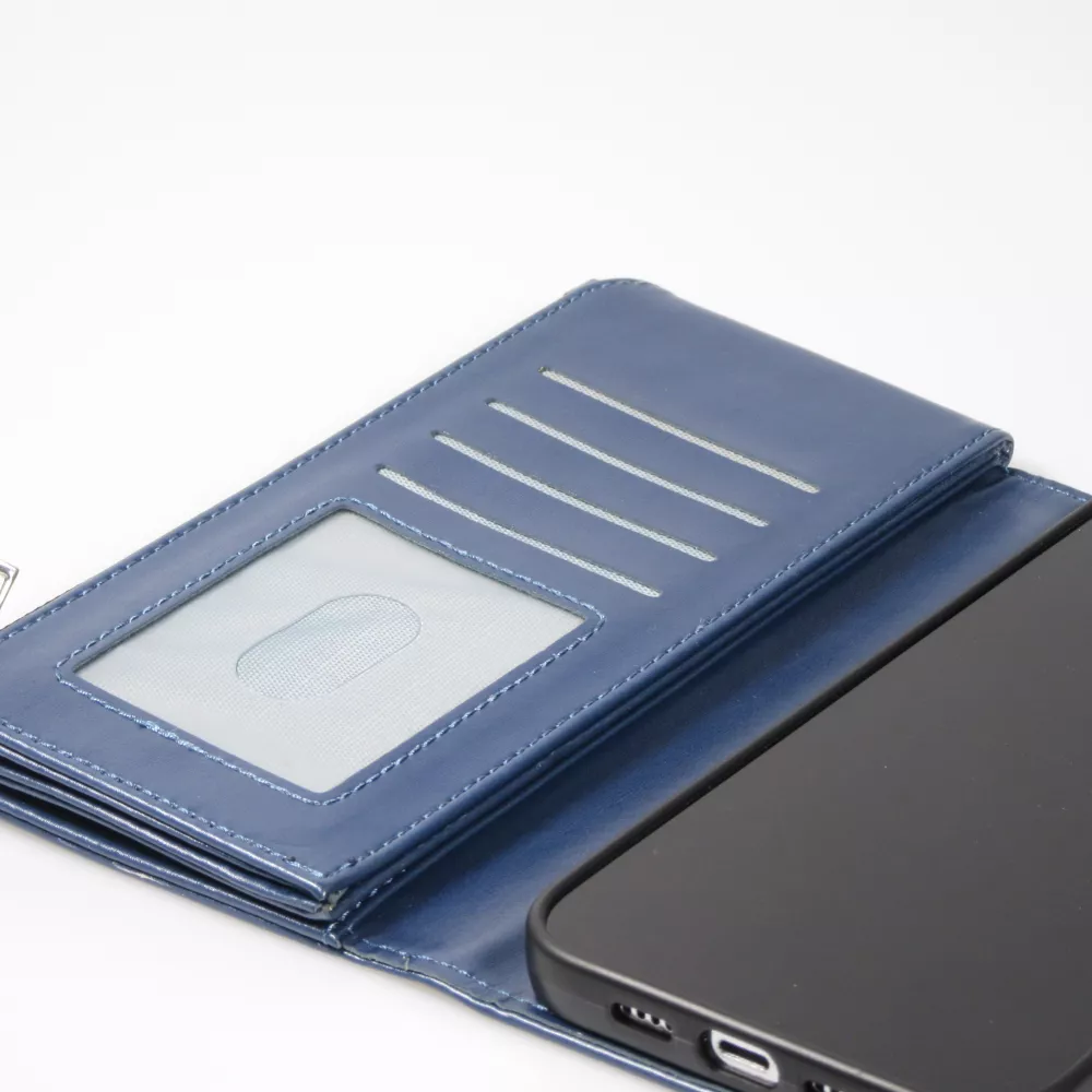 iPhone 15 Pro Case Hülle - Brieftaschen-Hülle luxuriös und raffiniert mit Magnet Verschluss & Münz- und Kartenfach  - Blau