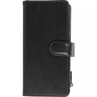 iPhone 15 Pro Case Hülle - Brieftaschen-Hülle luxuriös und raffiniert mit Magnet Verschluss & Münz- und Kartenfach  - Schwarz