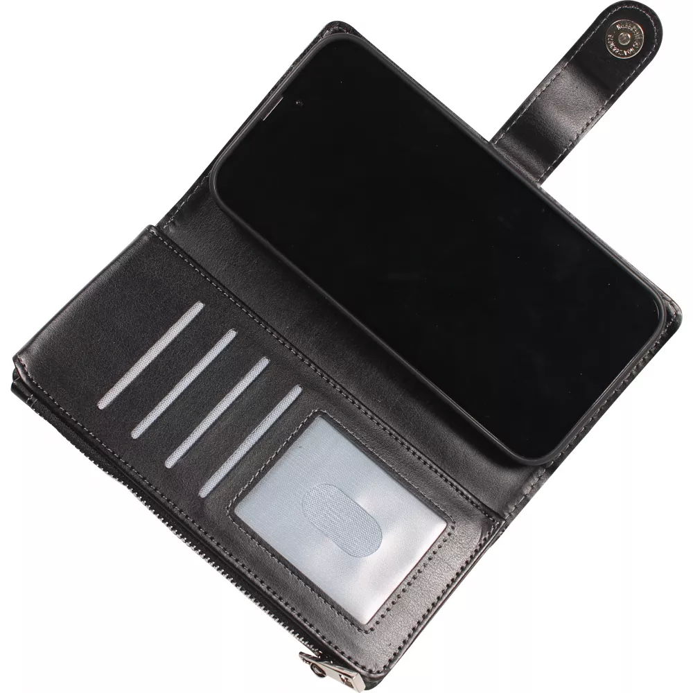iPhone 15 Pro Case Hülle - Brieftaschen-Hülle luxuriös und raffiniert mit Magnet Verschluss & Münz- und Kartenfach  - Schwarz