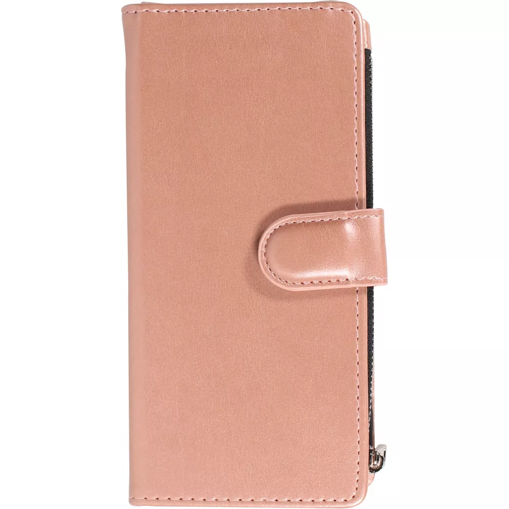 Fourre iPhone 14 Pro - Etui portefeuille luxueux et sophistiqué en cuir avec aimant et compartiment à monnaie - Rose