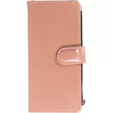 Fourre iPhone 14 Pro - Etui portefeuille luxueux et sophistiqué en cuir avec aimant et compartiment à monnaie - Rose