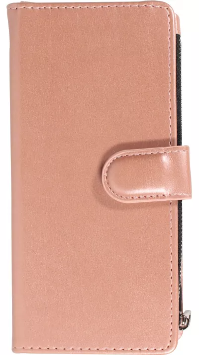 Fourre iPhone 14 Pro - Etui portefeuille luxueux et sophistiqué en cuir avec aimant et compartiment à monnaie - Rose