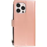 Fourre iPhone 14 Pro - Etui portefeuille luxueux et sophistiqué en cuir avec aimant et compartiment à monnaie - Rose