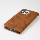 Fourre iPhone 15 Pro Max - Flip 3D en similicuir Oeil du tigre - Brun