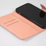 Fourre iPhone 15 Pro - Flip 3D en similicuir Oeil du tigre - Rose