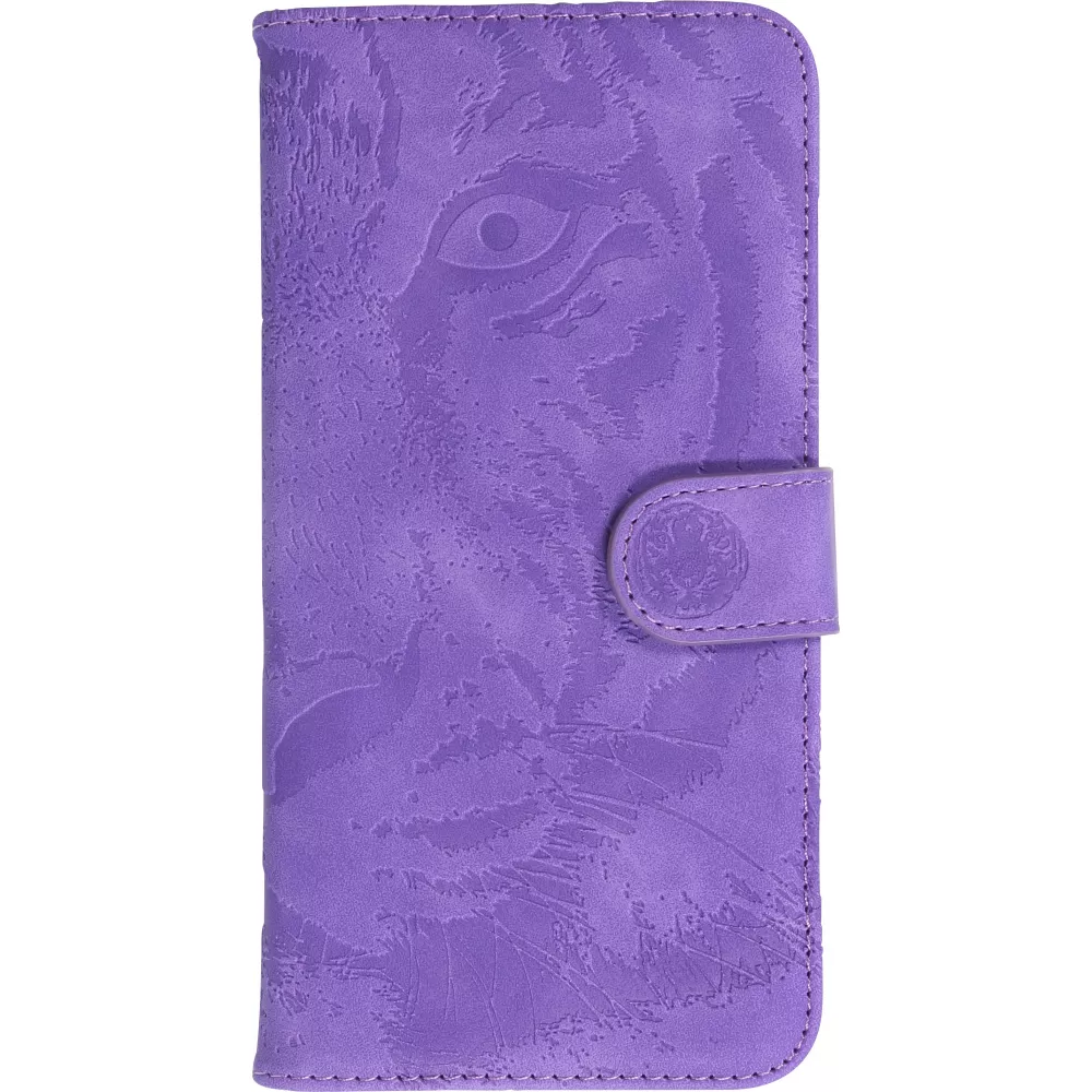 Fourre iPhone 15 Pro Max - Flip 3D en similicuir Oeil du tigre - Violet