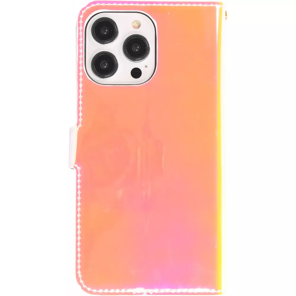 Fourre iPhone 14 Pro Max - Flip lisse brillant couleur magique avec dragonne - Tequila Sunrise