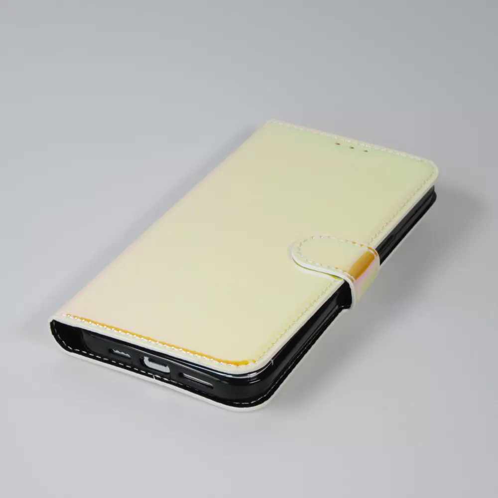 Fourre iPhone 14 Pro Max - Flip lisse brillant couleur magique avec dragonne - Tequila Sunrise
