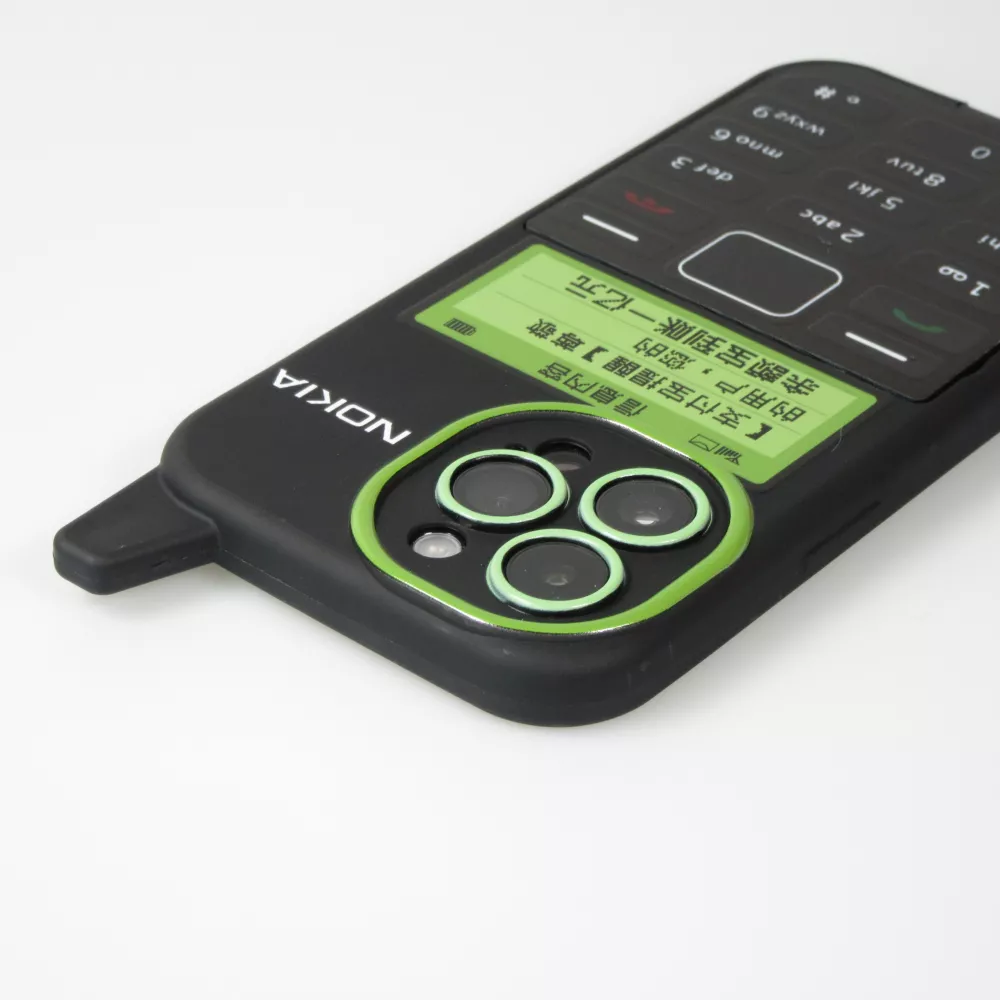 iPhone 14 Pro Case Hülle - Lustige Spass Hülle 3D Retro Nokia Phone mit Spiegel - Schwarz