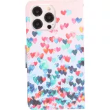 Fourre iPhone 14 Pro Max - Premium Wallet flip fermeture magnétique et porte-carte - petits cœurs colorés - Rose