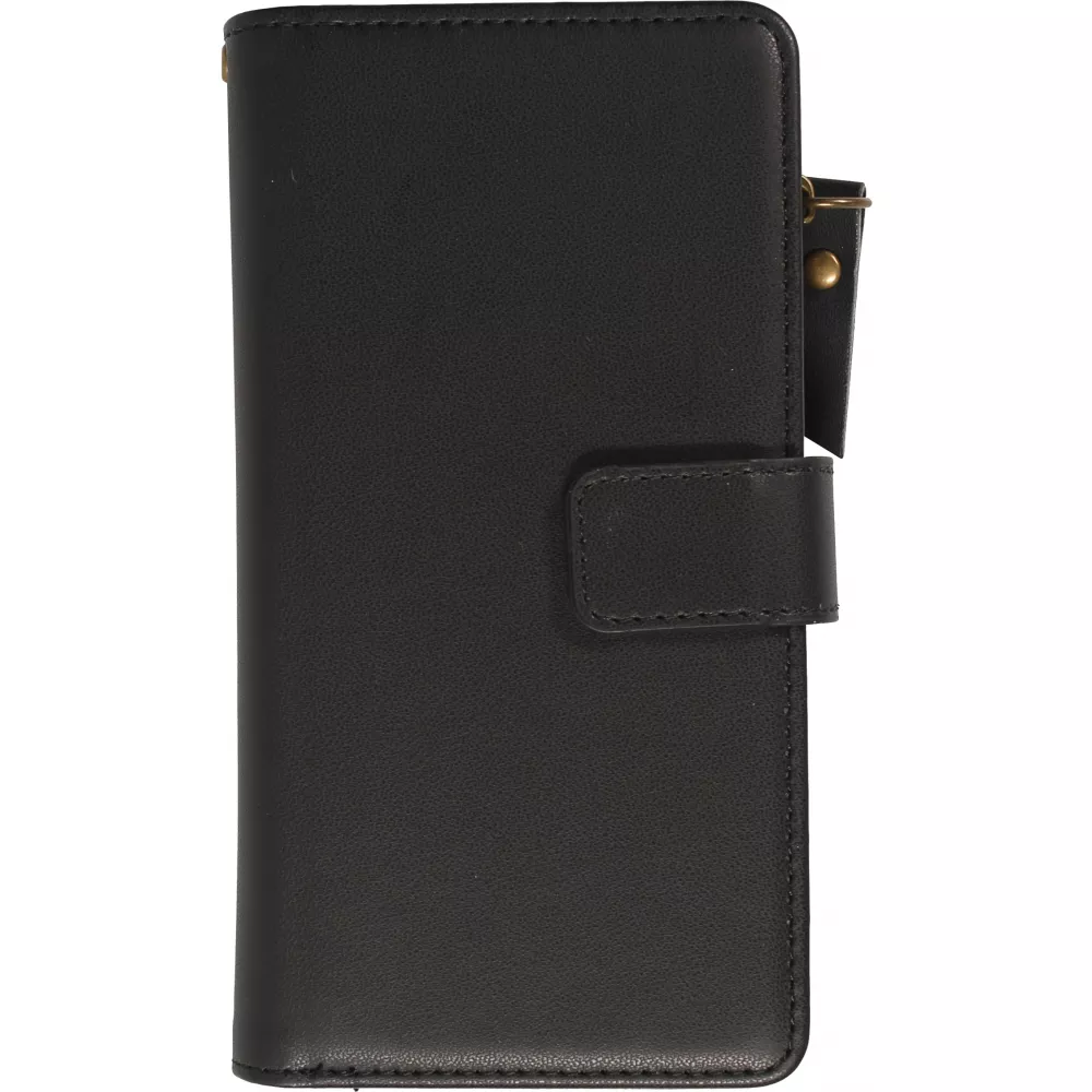 Fourre iPhone 15 - Etui portefeuille luxueux et sophistiqué en cuir avec aimant et compartiment à monnaie - Noir