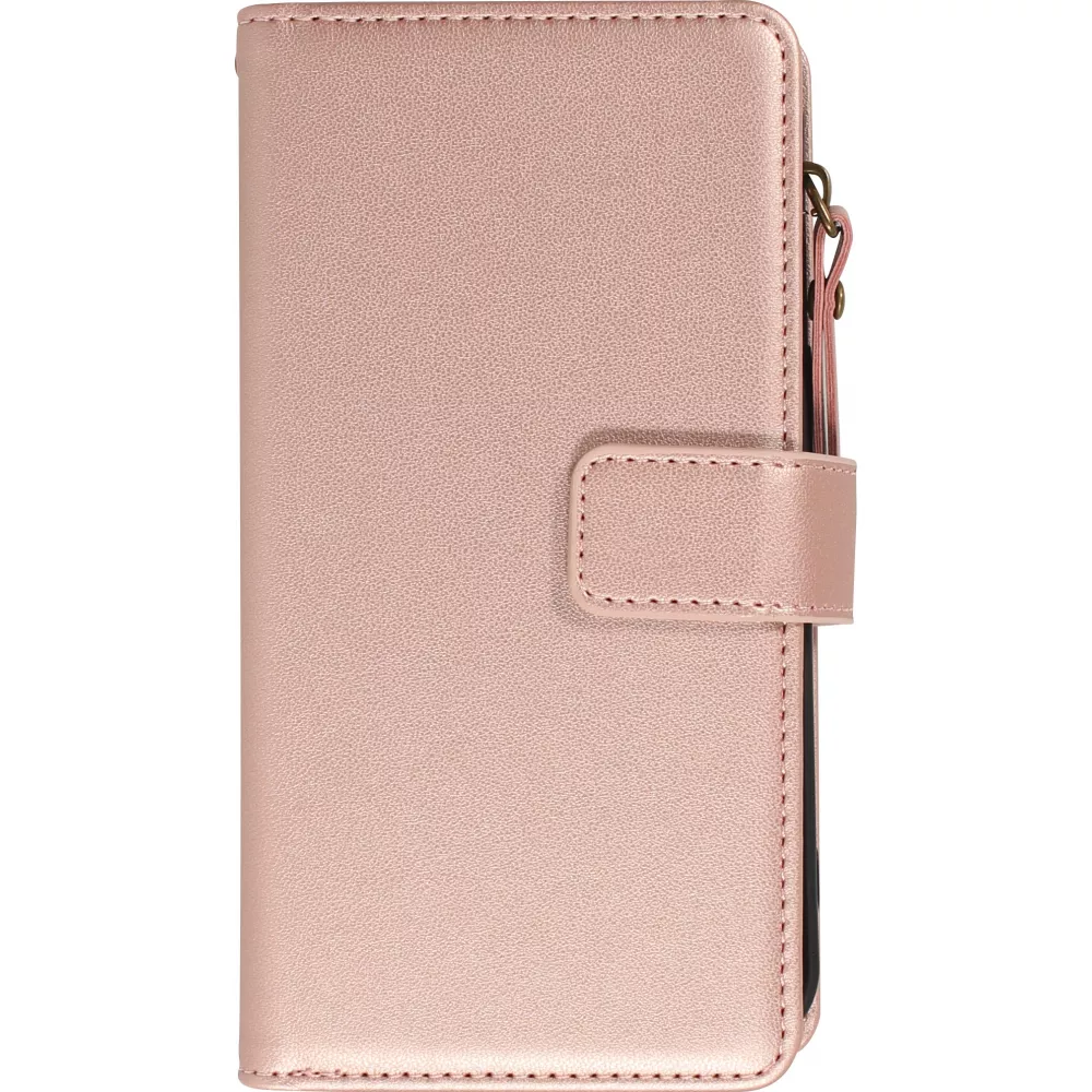 Fourre iPhone 15 - Etui portefeuille luxueux et sophistiqué en cuir avec aimant et compartiment à monnaie - Rose