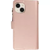 Fourre iPhone 15 - Etui portefeuille luxueux et sophistiqué en cuir avec aimant et compartiment à monnaie - Rose