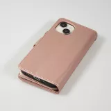 Fourre iPhone 15 - Etui portefeuille luxueux et sophistiqué en cuir avec aimant et compartiment à monnaie - Rose