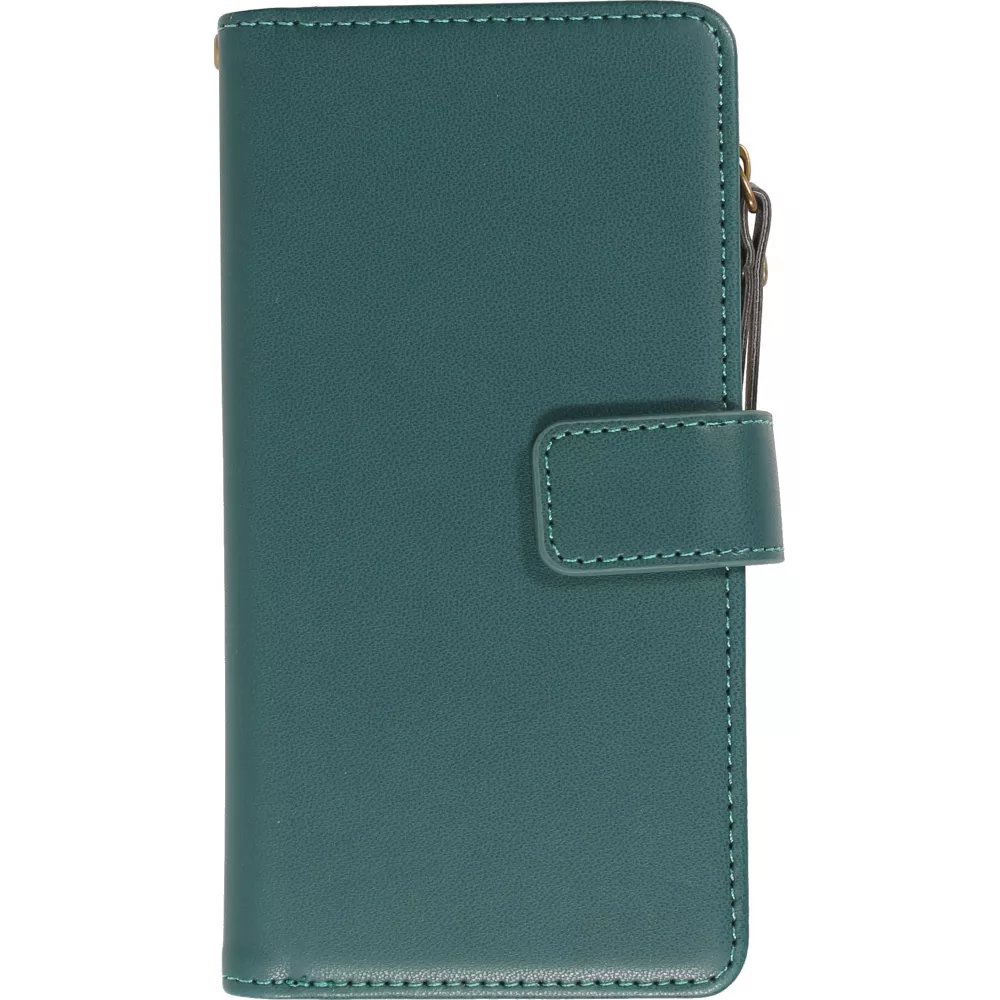 iPhone 15 Case Hülle - Brieftaschen-Hülle luxuriös und raffiniert mit Magnet Verschluss & Münz- und Kartenfach  - Grün